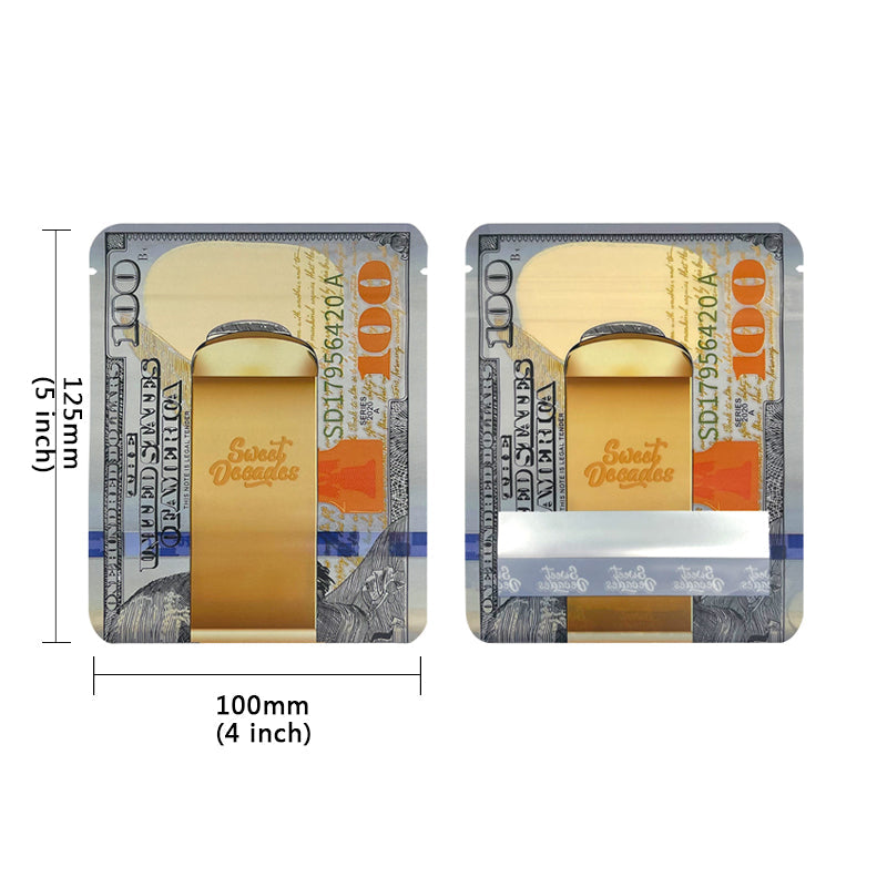 100 PCS Dollar Sign Pattern Money 1g-3.5g Mylar Bags Smell Proof Bag Tobacco Accessories U.S. Dollars Zip lock Bag Copy Props