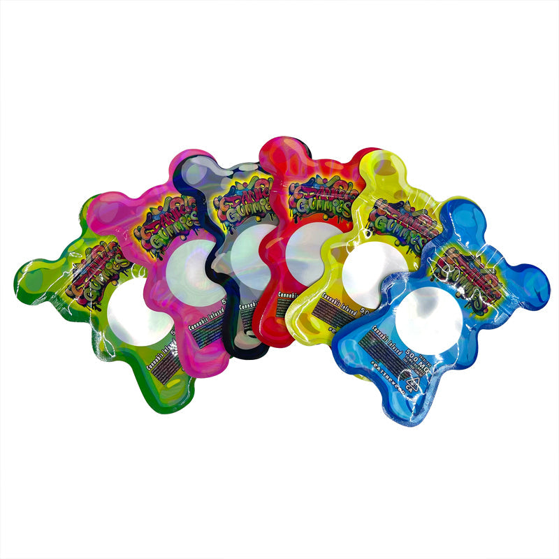 Gummy Bear 500 mg Shape Bag With Clear Window Mixed Colors Zip lock Bags Bear Jelly CDANK GUMMIES