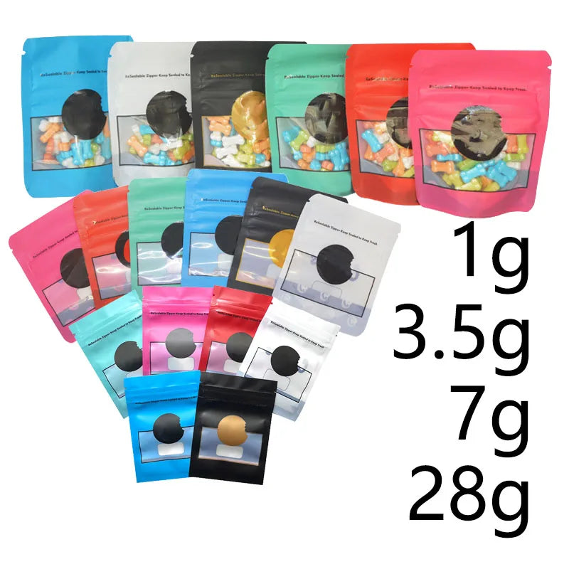 1g 3.5g 7g 28g 1oz Candy Gummies Packaging Mylar Bags Child-proof Zip Lock Resealable Zipper Plastic Stand Up Pouch With Window