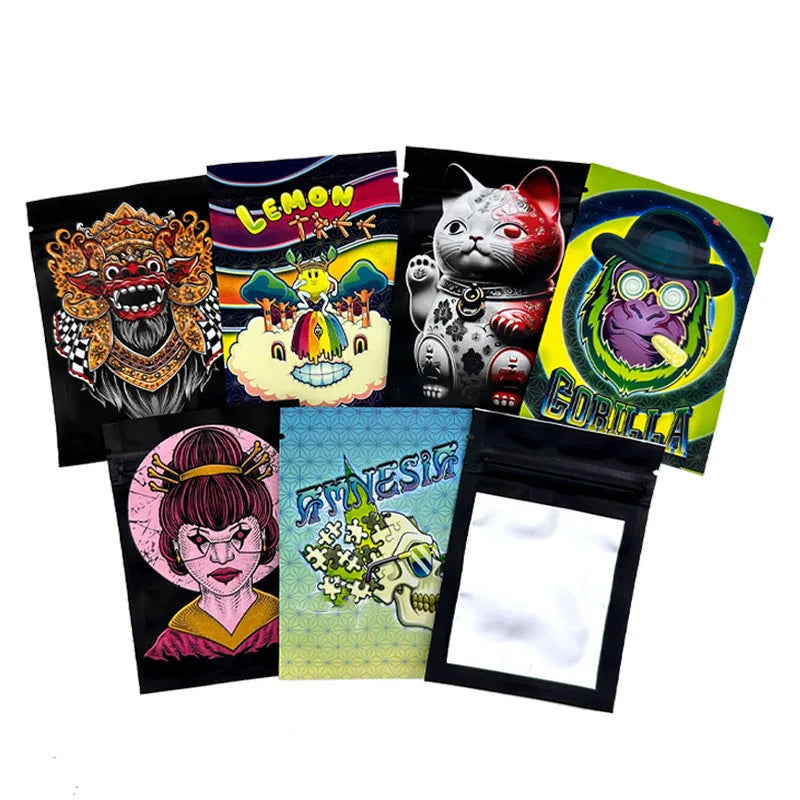 1g 3.5g Empty Matte Mylar Pouch Zipper Sealed Bag Reusable Stand Up Aluminum Foil Clear Window Customize Packaging Plastic Bags