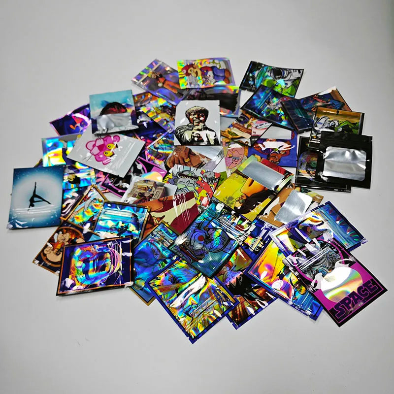 1g Cookies Leaf Package Bag Food Grade Edibles Laser Reflective Mini Foil Pouch Mylar Plastic Ziplock Food Storage Plastic Bags