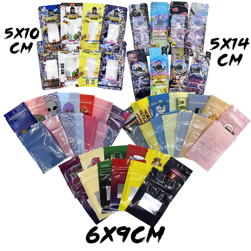 1g Mylar Bags 100 Pcs Resealable Aluminum Foil Cartoon Candy Ziplock Pouches Plastic Mini Food Storage Bag With Clear Window