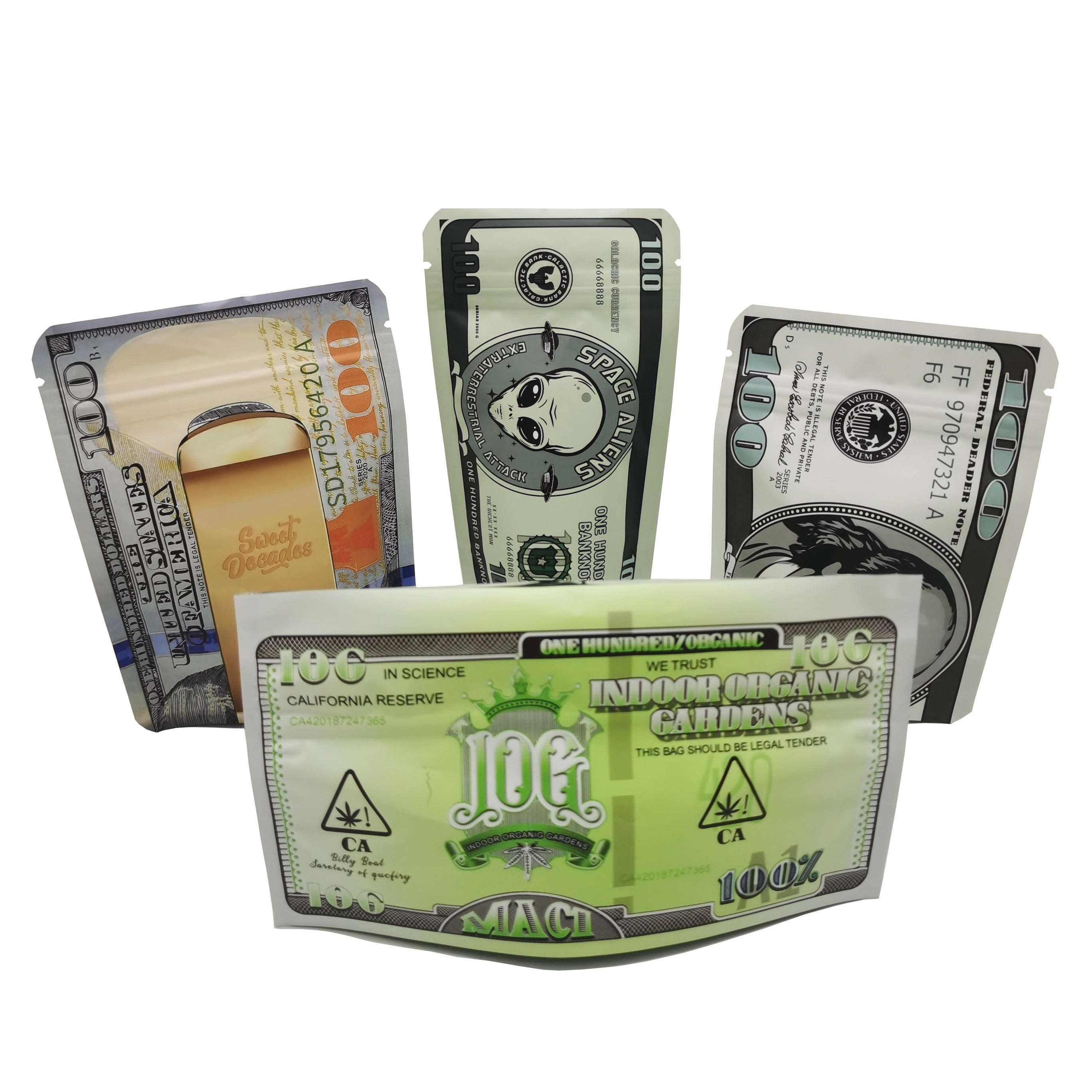 100 PCS USD Dollars 3.5g-10g Money Children Proof Stand Up Zip Lock Pouch Smell Proof Zipper Bag Cookies pouch Child Resistant Exit Bag USD Dollars