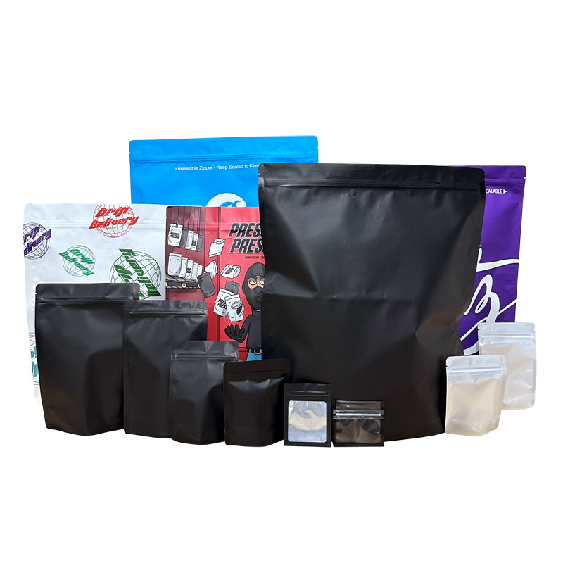0.5g 1g 3.5g 7g 14g 28g 454g 1lb Pound Black Matte Color Zipper Bag Smell Proof Pouch One Side Clear Mylar Bag 100PCS Free Ship