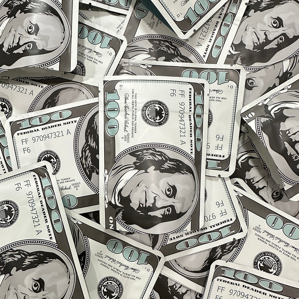 100 PCS Dollar Sign Pattern Money 1g-3.5g Mylar Bags Smell Proof Bag Tobacco Accessories U.S. Dollars Zip lock Bag Copy Props