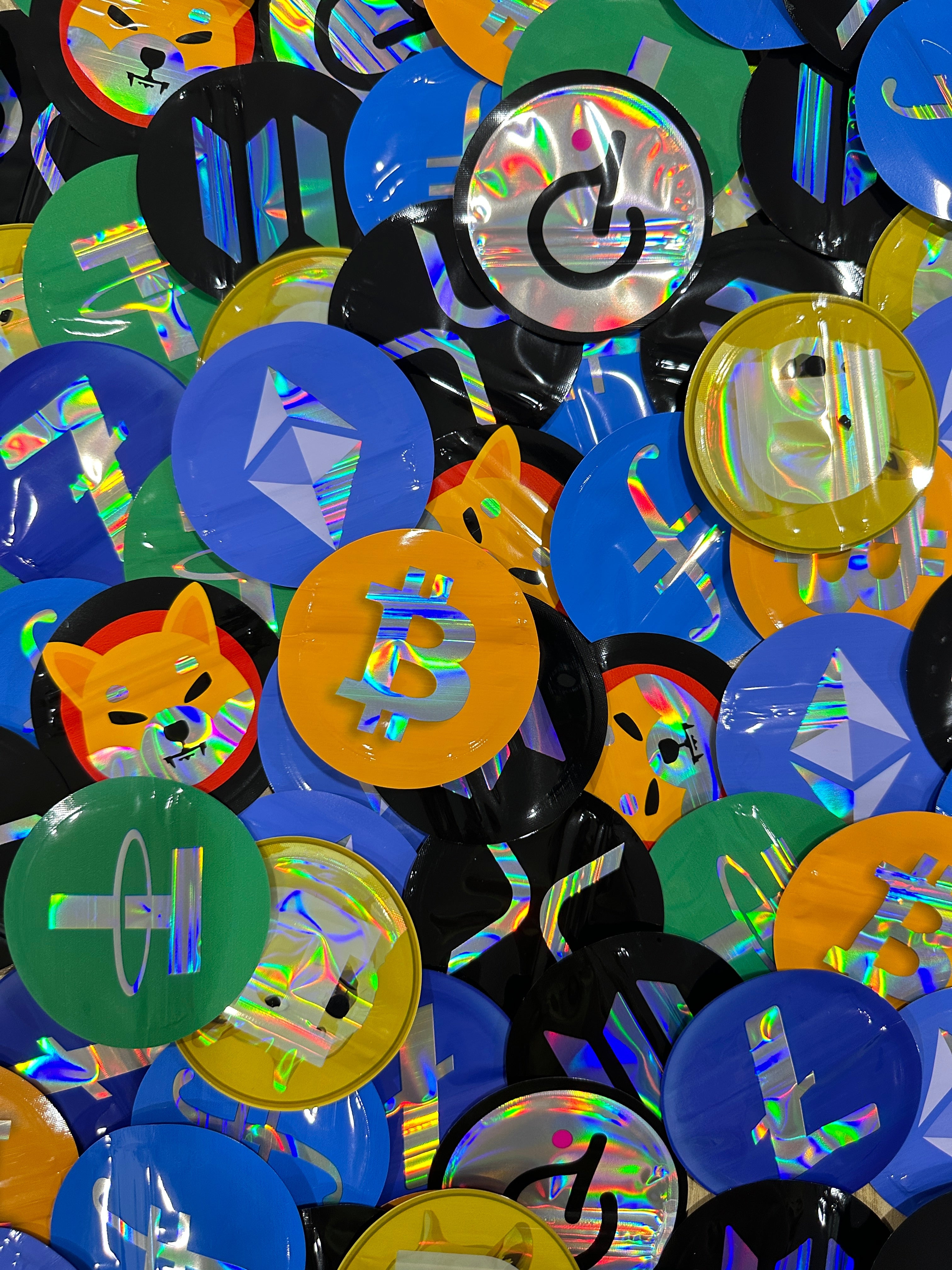 100 pcs 1g Mylar Bags Holographic Crypto Bitcoin BTC USDT XRP LTC ETH OKB Cryptocurren Smell Proof Zip lock Pouch Small Bags