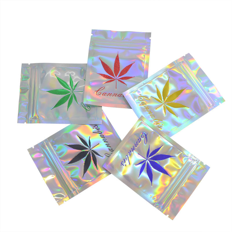 100 PCS  Hot Stamping Bag embossed Logo Hologram Aluminum Foil Zip lock Bags Glitter Laser Plastic Mylar Pouch Food Storage Bags