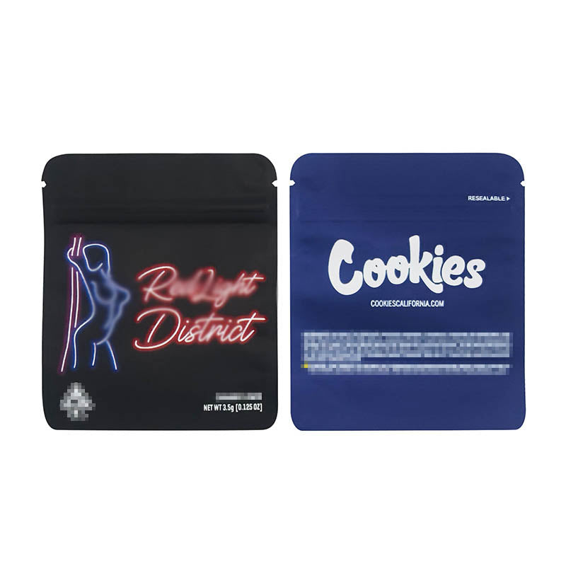 1g -3g Cookies Plastic Zipper Pouch With Stickers laser Anti Label Foil Bags Flavor Herb Flower Dry Tobacco Retail Bags
