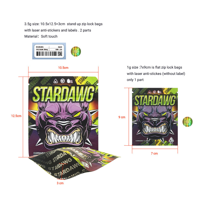 1g -3g Cookies Plastic Zipper Pouch With Stickers laser Anti Label Foil Bags Flavor Herb Flower Dry Tobacco Retail Bags