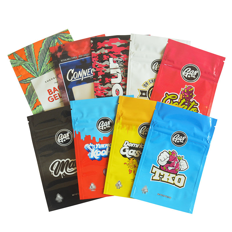 100 pcs GAS 3.5g Smell proof hemp Flower CBD Edibles Gummy Candy Cookies Packaging Child Resistant Exit Bag Zip Lock Mylar Pouch