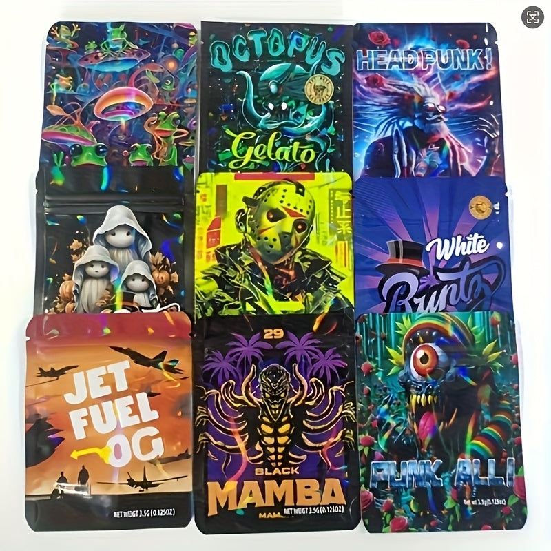 100pcs Heavy-Duty High Quality & Fade-Resistant Mylar Bags with Secure Zipper Closure - Reusable Party Bags for Candy, Snacks, Cosplay, Halloween, Birthday