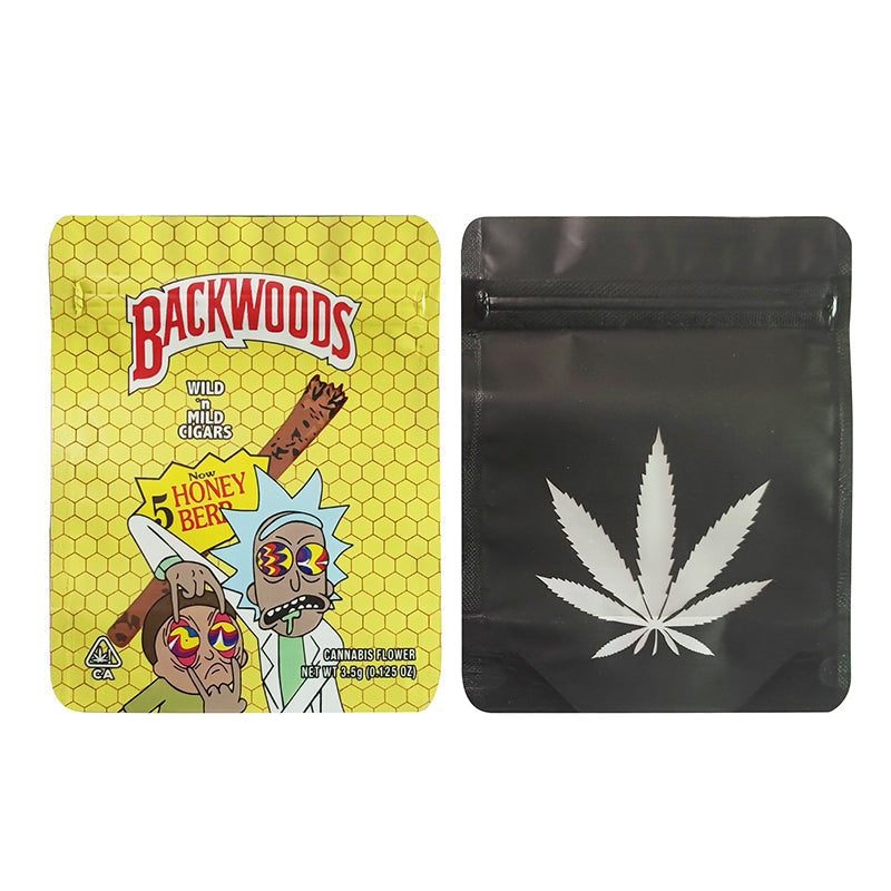 BACKWOODS Zipper Bags With Clear Window 3.5g Stand Up Ziplock Pouch 100 PCS