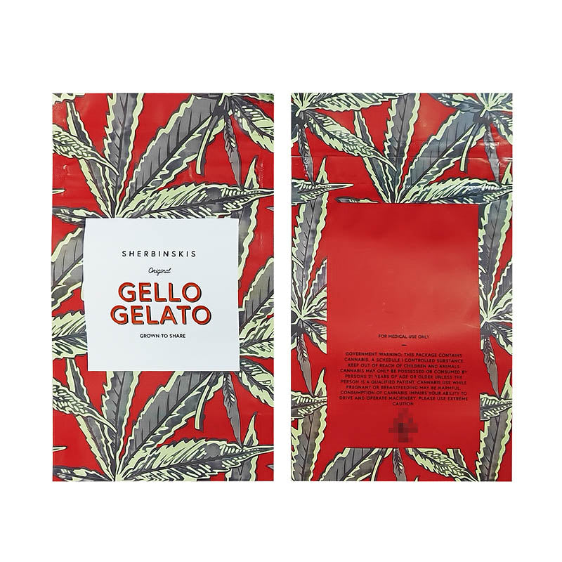 100 pcs SHERBINSKIS GELATO 3.5g Smell Proof Mylar Stand Up Zip Lock Pouch Cookies Candy Child Resistant Exit Bag