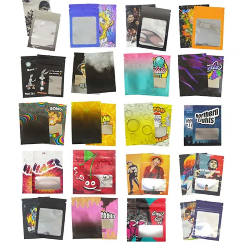 Cartoon Mylar Bags 1g Plastic Zip Lock Smell Proof Food Aluminum Foil Clear Window Edibles Candy Packaging Beuh Pouch Wholesale