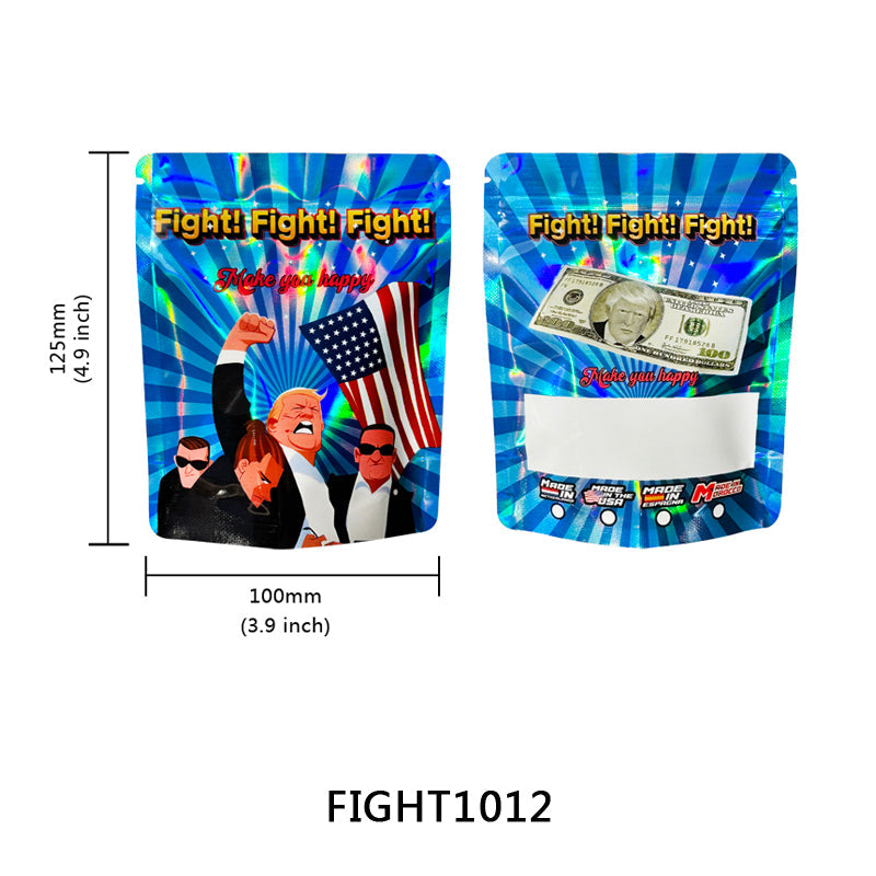 100pcs Mylar Bags Holographic 1-3.5g Zip lock Bag 2024 Party Use Bags Funny Design In Stock Small Pouches,Donald Trump Assassination Make America Great Again Fight Holiday Gift,Trump Shooting Trump 2024 1g-3.5g Gift Bags