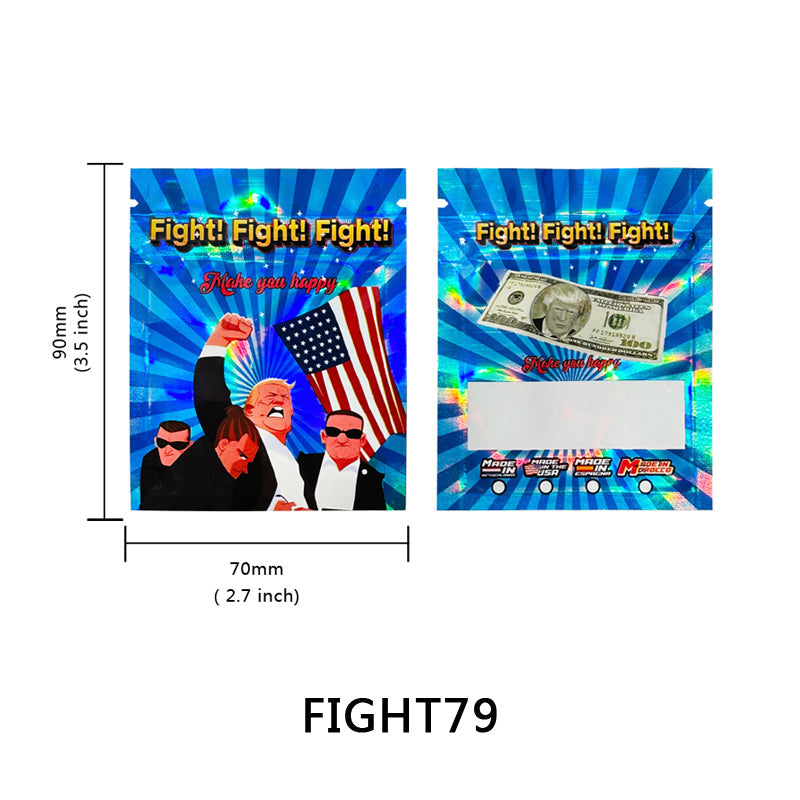 100pcs Mylar Bags Holographic 1-3.5g Zip lock Bag 2024 Party Use Bags Funny Design In Stock Small Pouches,Donald Trump Assassination Make America Great Again Fight Holiday Gift,Trump Shooting Trump 2024 1g-3.5g Gift Bags
