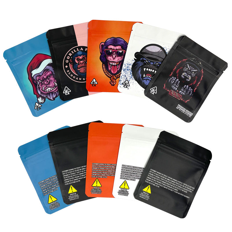 GORILA GLUE 3.5g Zip Lock Bags 100 PCS Flowers Bags Matte Colors 10x12.5+2.5cm