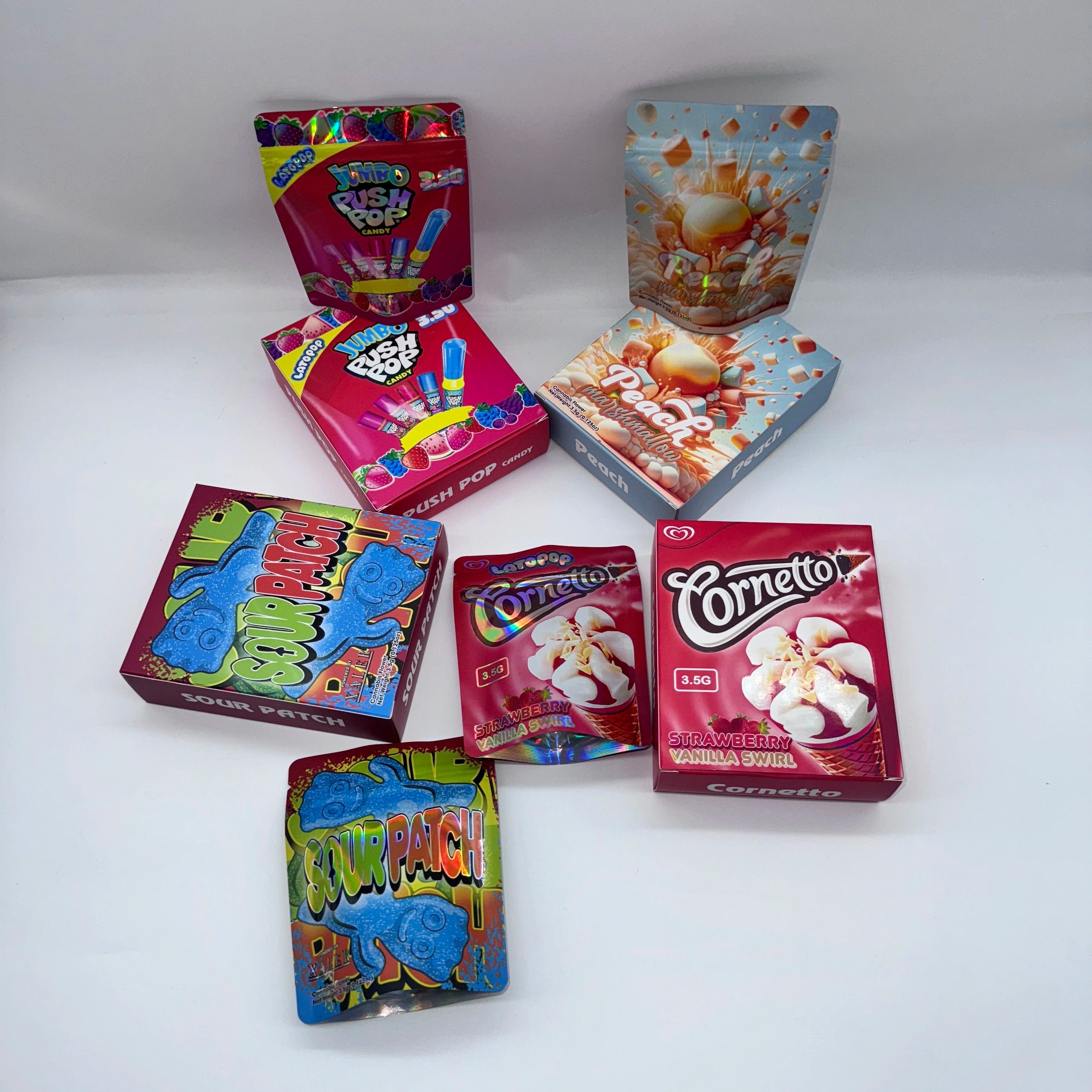 3.5G Cereal Paper Box Custom Printed Holographic die cut special shaped Packaging Display Paper Box for 3.5G Mylar Bag with Box