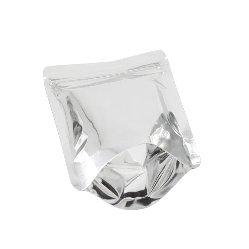 Silver Color Stand Up Zip Lock Foil Bag  Glossy and Matte Silver Food Storage For Snack Reusable 100 Pcs Customized Logo
