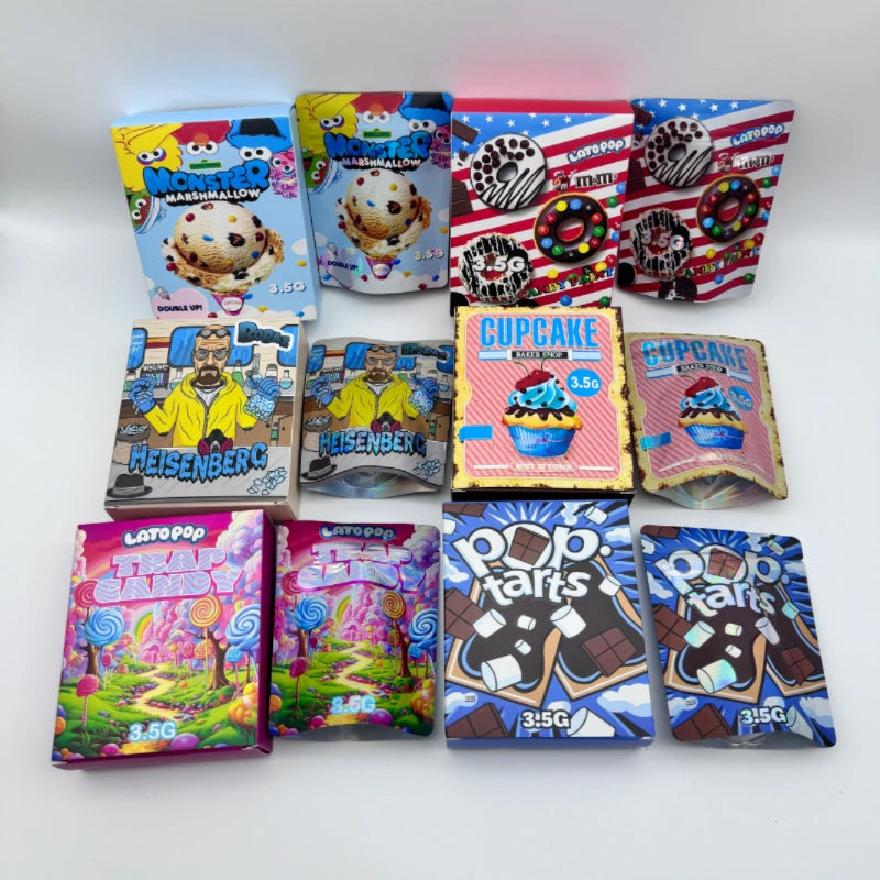 3.5g Hologram Edible Mylar Bag With Box Customized Printed Cardboard Box for Zipper Bags Retail Box for Mylar Bags