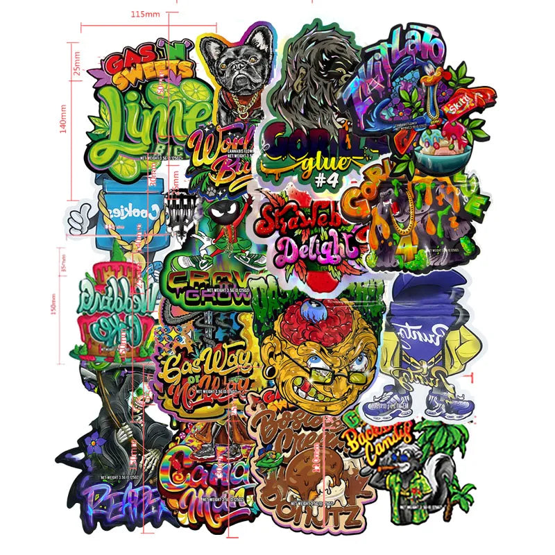 Holografik Lazer Kesimli Mylar Poşetler 3,5 Gram Özel Şekilli Benzersiz Karikatür Parti Koku Geçirmez Plastik Ambalaj Fermuarlı Poşet