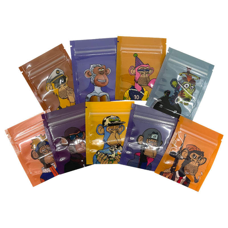 1g 7x9cm NFT Monkey Bag Aluminum Foil Zip Lock Pouch Cookie Packaging Customized Cookie Cigar Bags With Clear Window