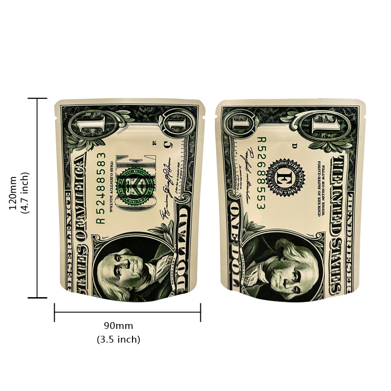 100 PCS Dollar Sign Pattern Money 1g-3.5g Mylar Bags Smell Proof Bag Tobacco Accessories U.S. Dollars Zip lock Bag Copy Props
