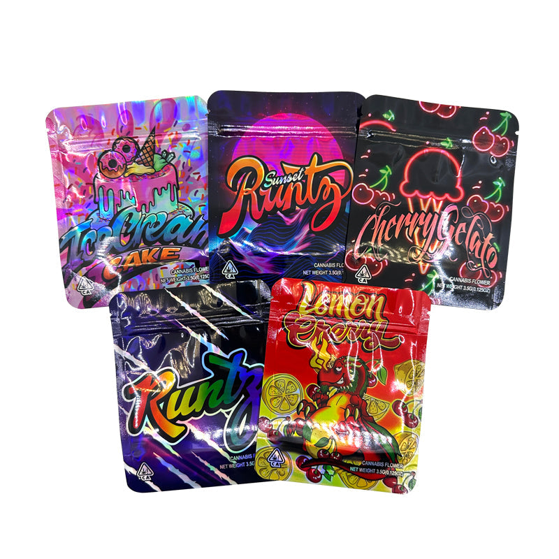3.5g Mylar Bags Smell proof Ziplock Bags Laser Hologram CBD small Pouch 3.5g 100 pcs Customized your logo