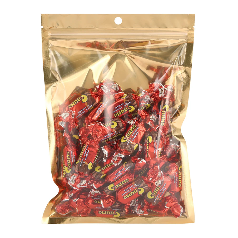 100pcs One Side Transparent Gold Aluminum Foil Zip Lock Bags - Food Grade Zipper Reusable Plastic Pouches Christmas Gift Package
