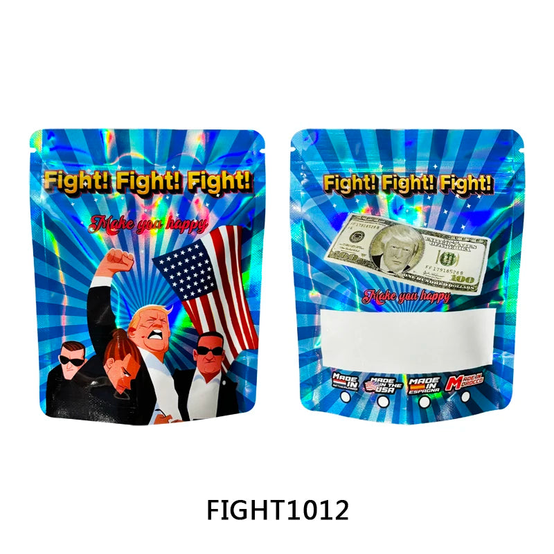 100pcs Mylar Bags Holographic 3.5g Zip lock Bag American Presidential Election Speech Trump Fight 2024 Party Use Bags