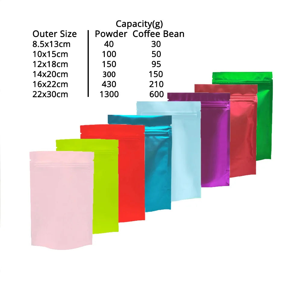 Metallic Mylar Ziplock Bag, Water Proof Plastic Bags, Stand Valve Pouch, Resealable Aluminum Foil