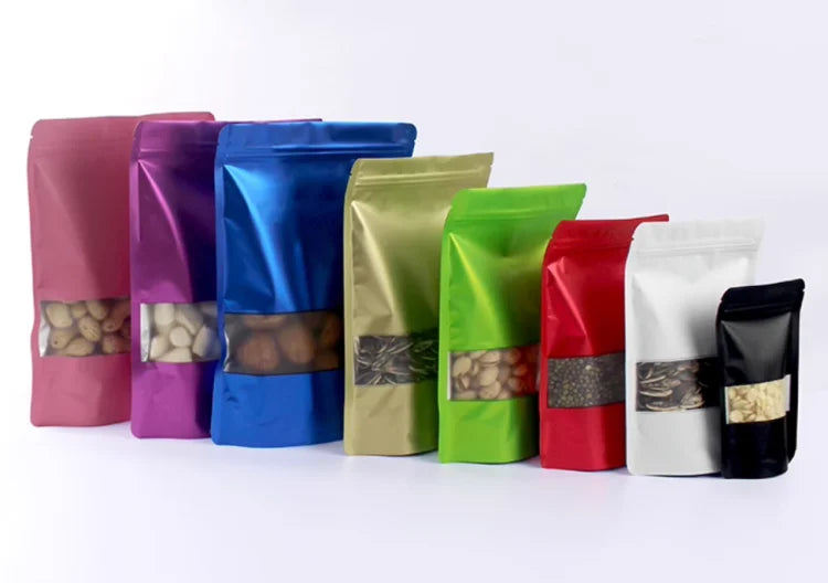 50PCS Stand-up Matte Aluminum Foil Frosted Window Ziplock Bag DIY Matcha Coffee Powder Snack Sugar Beans Pet Food Pack Pouches