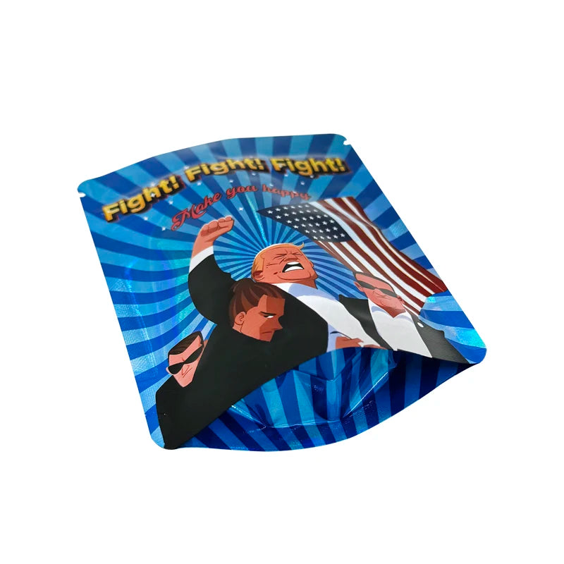 100pcs Mylar Bags Holographic 3.5g Zip lock Bag American Presidential Election Speech Trump Fight 2024 Party Use Bags