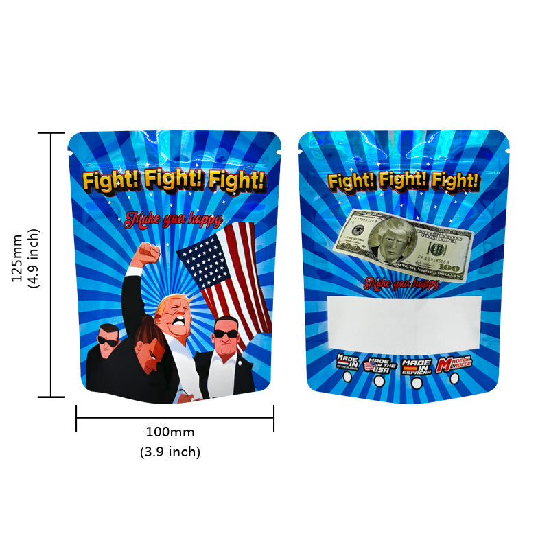 100pcs Mylar Bags Holographic 1-3.5g Zip lock Bag 2024 Party Use Bags Funny Design In Stock Small Pouches,Donald Trump Assassination Make America Great Again Fight Holiday Gift,Trump Shooting Trump 2024 1g-3.5g Gift Bags
