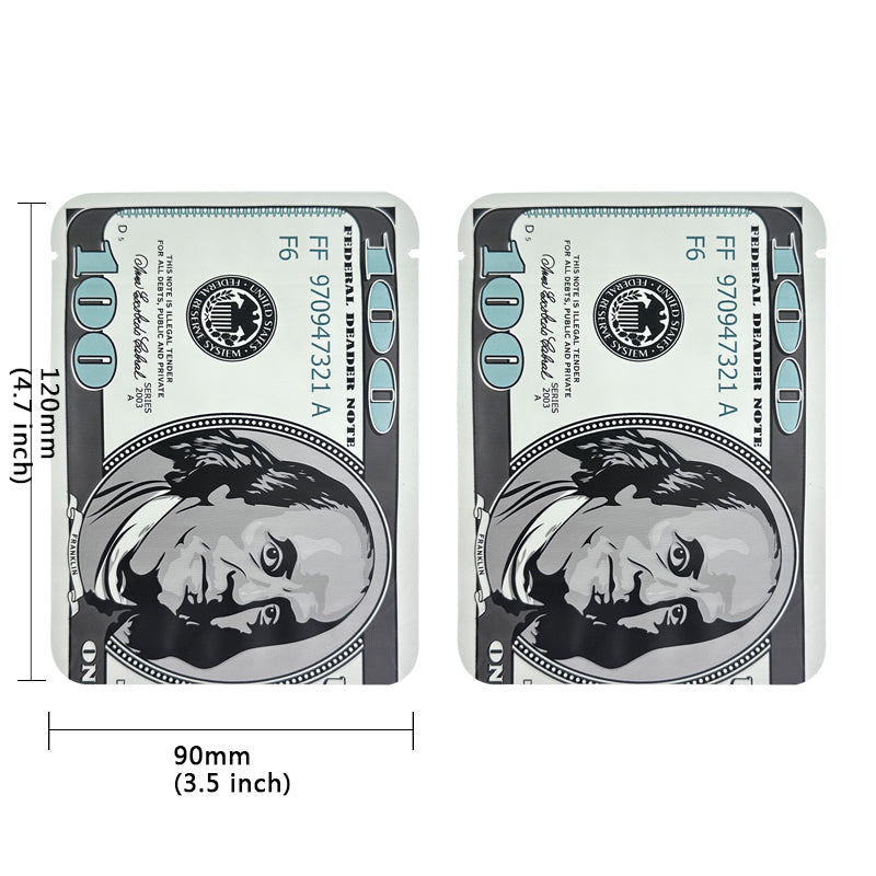 100 PCS Dollar Sign Pattern Money 1g-3.5g Mylar Bags Smell Proof Bag Tobacco Accessories U.S. Dollars Zip lock Bag Copy Props