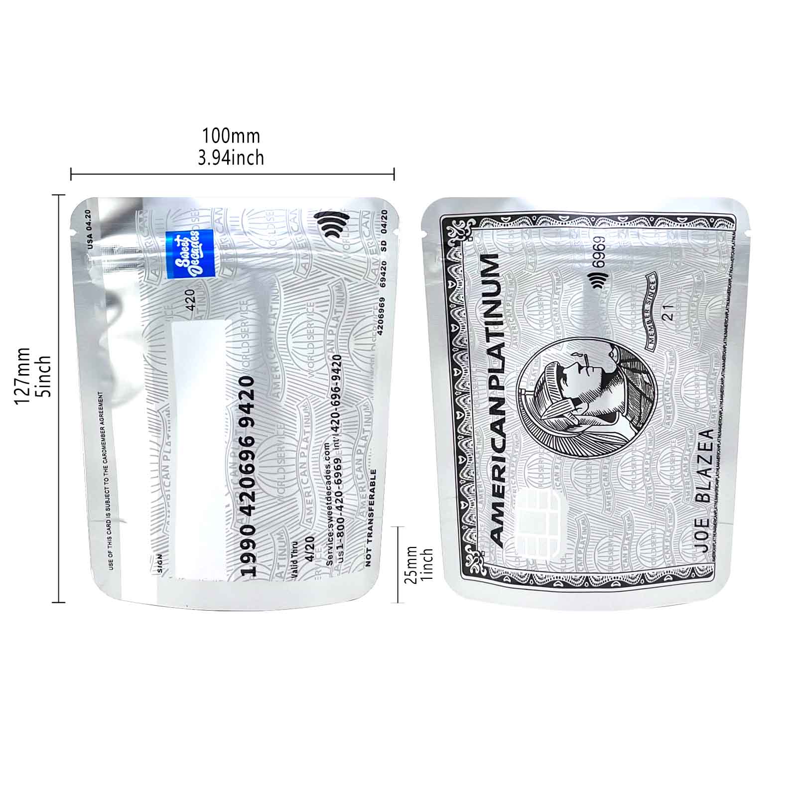 3.5g Mylar Bags Smell proof Ziplock Bags Laser Hologram CBD small Pouch 3.5g 100 pcs Customized your logo