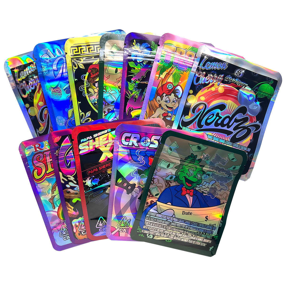 3.5g Mylar Bags Smell proof Ziplock Bags Laser Hologram CBD small Pouch 3.5g 100 pcs Customized your logo