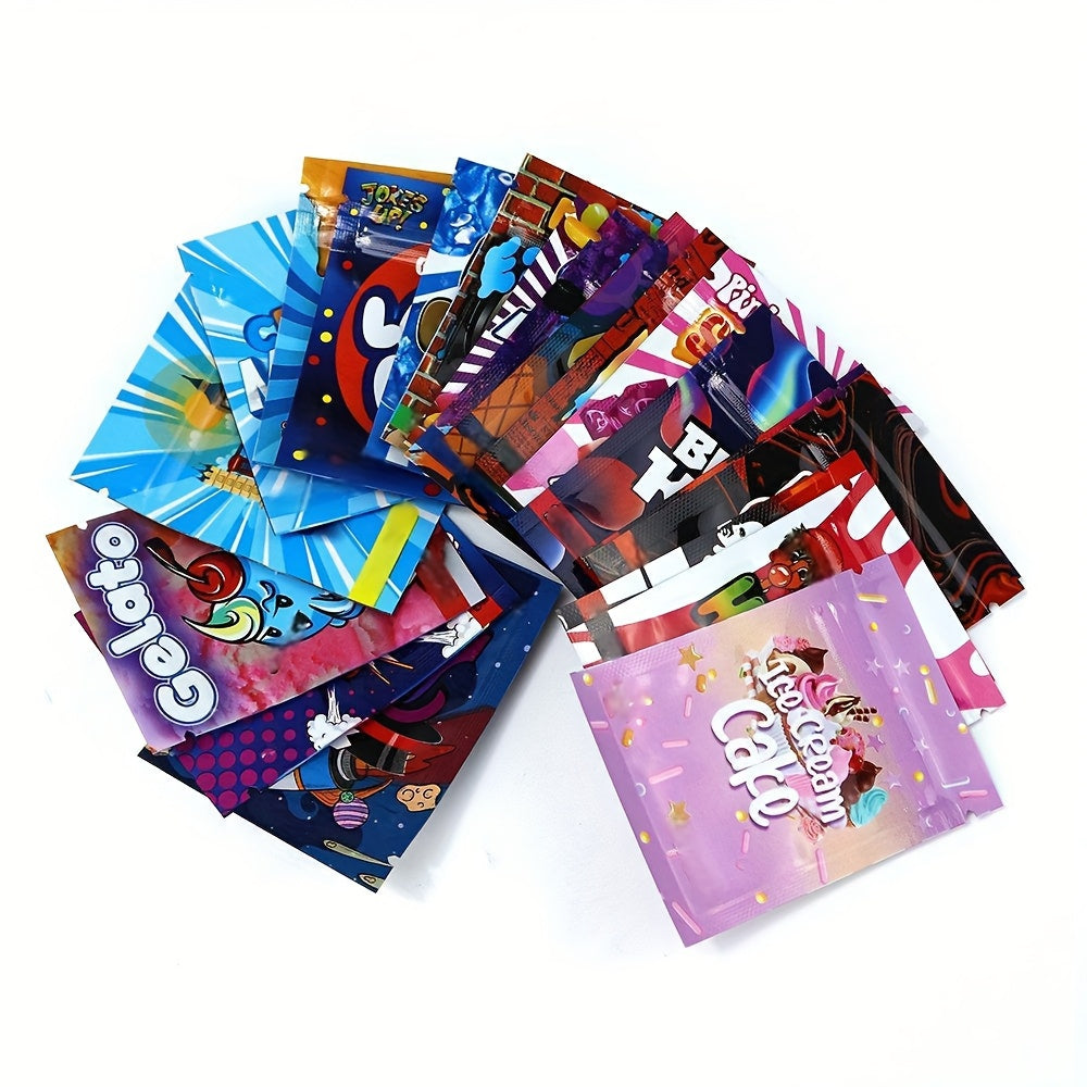 100pcs Polyester Film Bags -3.5g Mylar Bags, Gift Bags, Storage Bags, Plastic Bags, Reusable Zipper Bags, Suitable for Gift Packaging, Candy And Snack Storage And Festival Gift Packaging, Very Suitable for Event Parties, 10 Random Styles Mixed -10