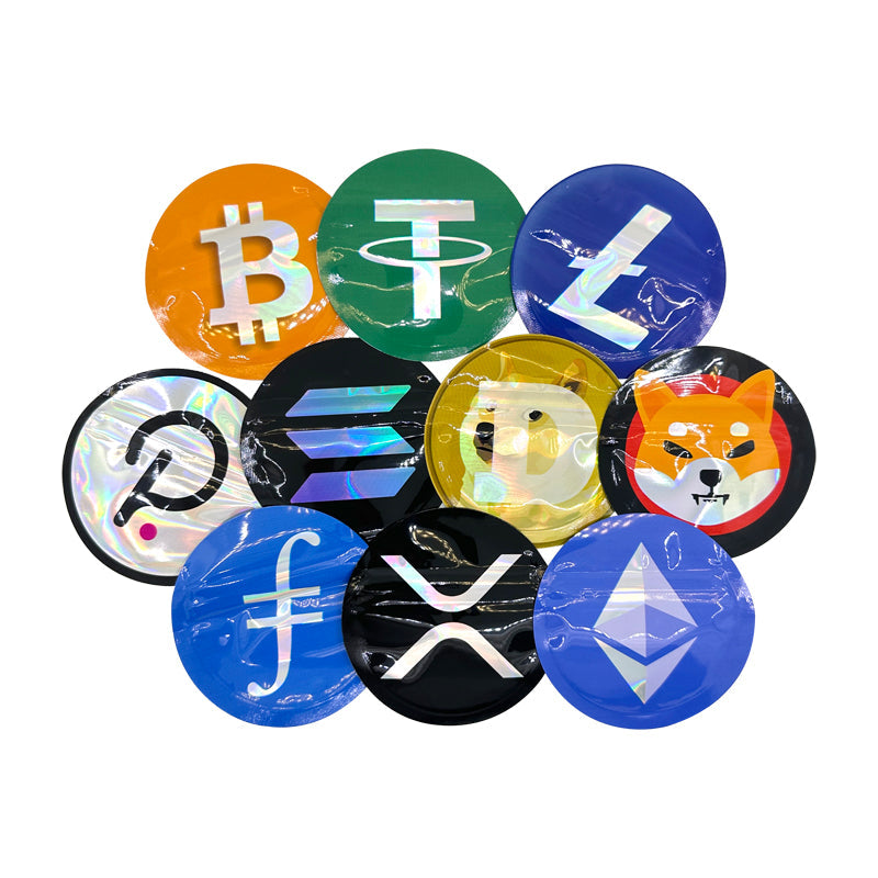 100 pcs 1g Mylar Bags Holographic Crypto Bitcoin BTC USDT XRP LTC ETH OKB Cryptocurren Smell Proof Zip lock Pouch Small Bags