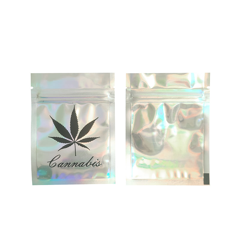 100 PCS  Hot Stamping Bag embossed Logo Hologram Aluminum Foil Zip lock Bags Glitter Laser Plastic Mylar Pouch Food Storage Bags