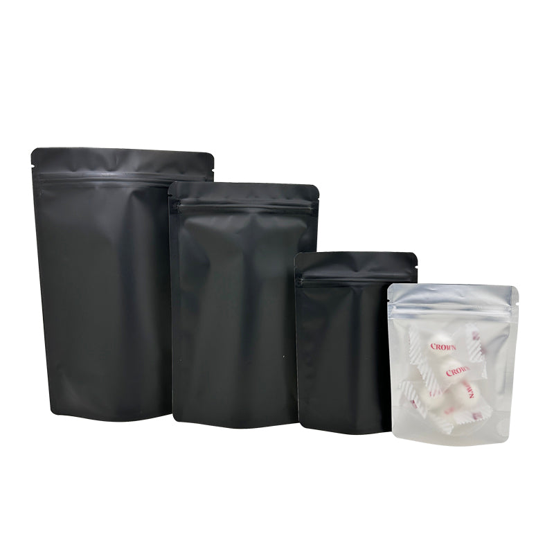 0.5g 1g 3.5g 7g 14g 28g 454g 1lb Pound Black Matte Color Zipper Bag Smell Proof Pouch One Side Clear Mylar Bag 100PCS Free Ship