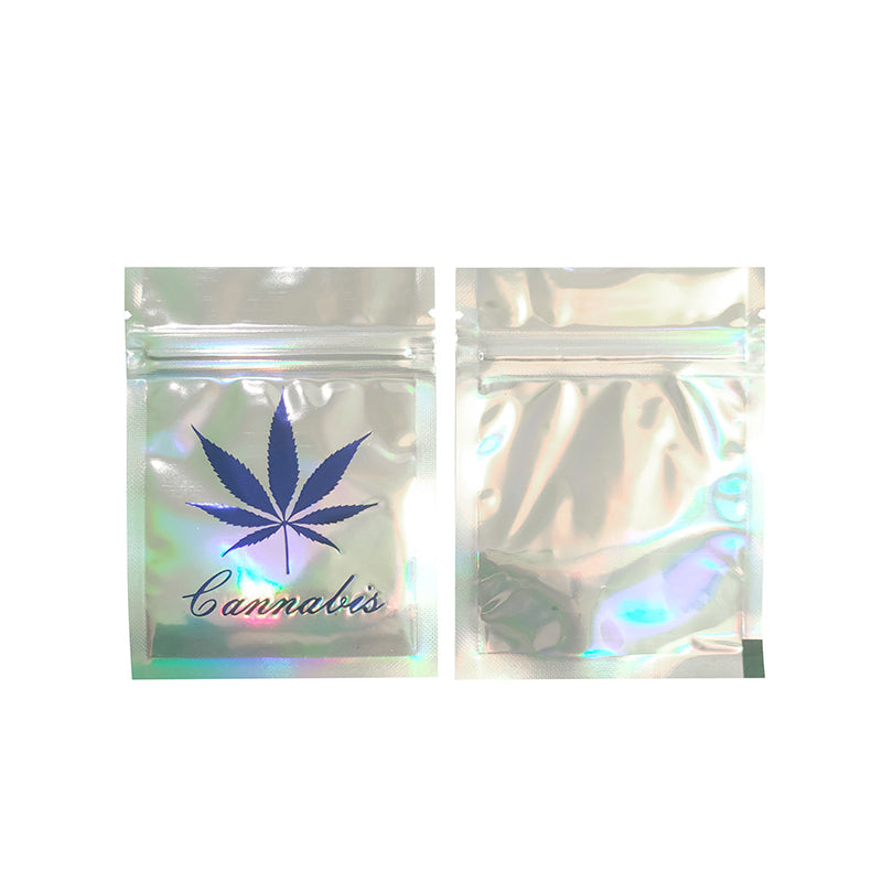 100 PCS  Hot Stamping Bag embossed Logo Hologram Aluminum Foil Zip lock Bags Glitter Laser Plastic Mylar Pouch Food Storage Bags