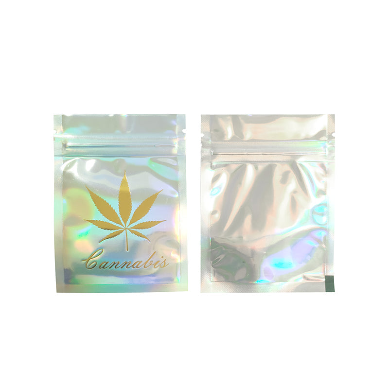 100 PCS  Hot Stamping Bag embossed Logo Hologram Aluminum Foil Zip lock Bags Glitter Laser Plastic Mylar Pouch Food Storage Bags