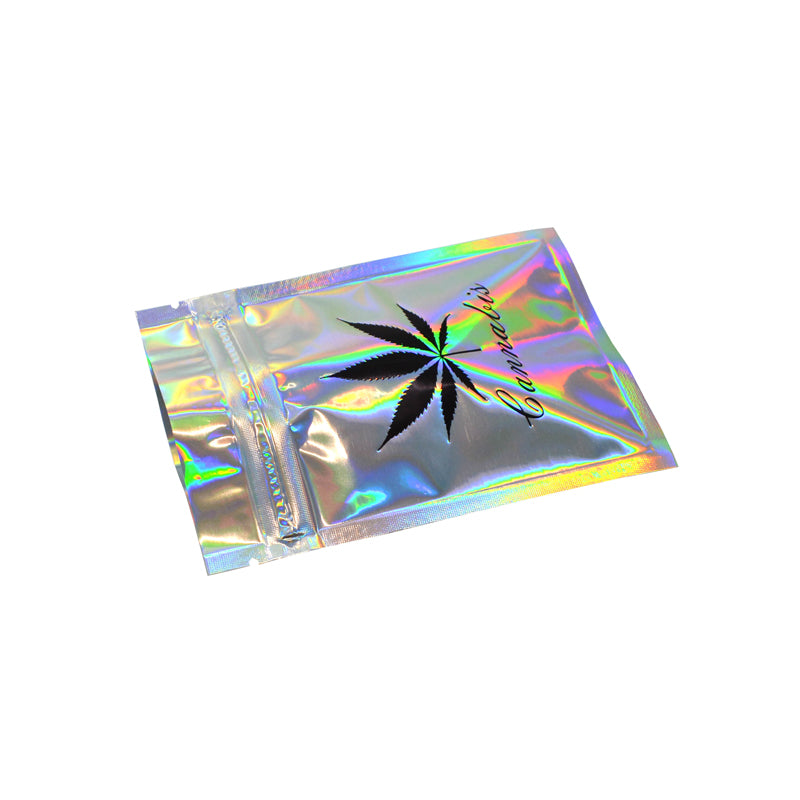 100 PCS  Hot Stamping Bag embossed Logo Hologram Aluminum Foil Zip lock Bags Glitter Laser Plastic Mylar Pouch Food Storage Bags