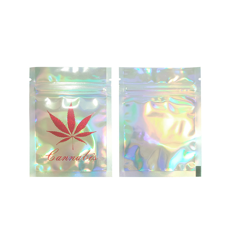 100 PCS  Hot Stamping Bag embossed Logo Hologram Aluminum Foil Zip lock Bags Glitter Laser Plastic Mylar Pouch Food Storage Bags