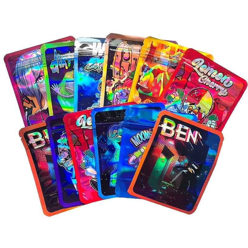 100pcs of Polyester Film Bags - 3, 5G Mylar Bags, Storage Bags, Reusable Zip Bags, Gift Bags, Plastic Bags, Suitable for Gift Wrapping, Candy Snack Storage, And Holiday Gift Packaging, Perfect for Events And Parties, Mixed in 10 Random Styles - F20