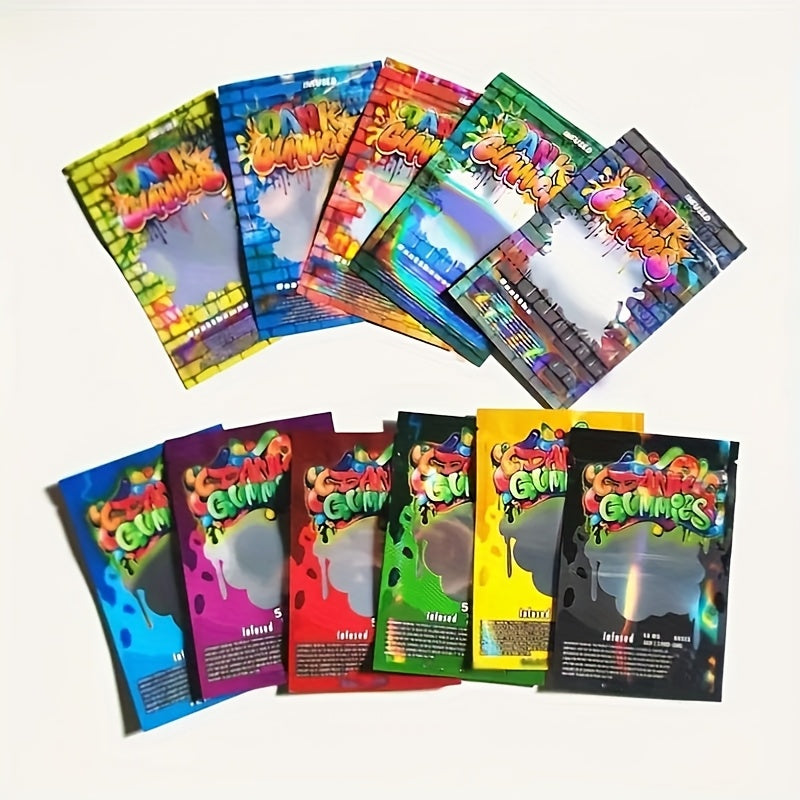 100pcs Polyester Film Bags - 3.5G Mylar Bags, Gift Bags, Storage Bags, Plastic Bags, Reusable Zip Bags, Suitable for Gift Wrapping, Candy Snack Storage, And Holiday Gift Packaging, Perfect for Events And Parties, Mixed with 10 Random Styles - D2