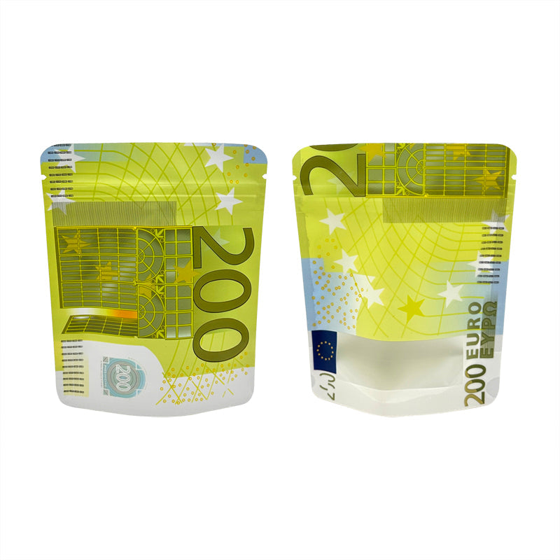 10€ 20€ 50€ 100€ 200€ 500€ Bills Paper Zip lock Bag Small Pouch With Clear Window 1-3.5G Mylar Small Bag Customized Design EURO