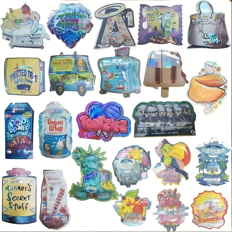 100pcs Polyester Film Bags -3.5g Mylar Bags, Gift Bags, Storage Bags, Plastic Bags, Reusable Zipper Bags, Suitable for Gift Packaging, Candy And Snack Storage And Festival Gift Packaging, Very Suitable for Event Parties, 10 Random Styles Mixed -26