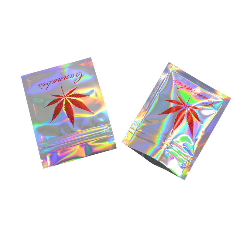 100 PCS  Hot Stamping Bag embossed Logo Hologram Aluminum Foil Zip lock Bags Glitter Laser Plastic Mylar Pouch Food Storage Bags